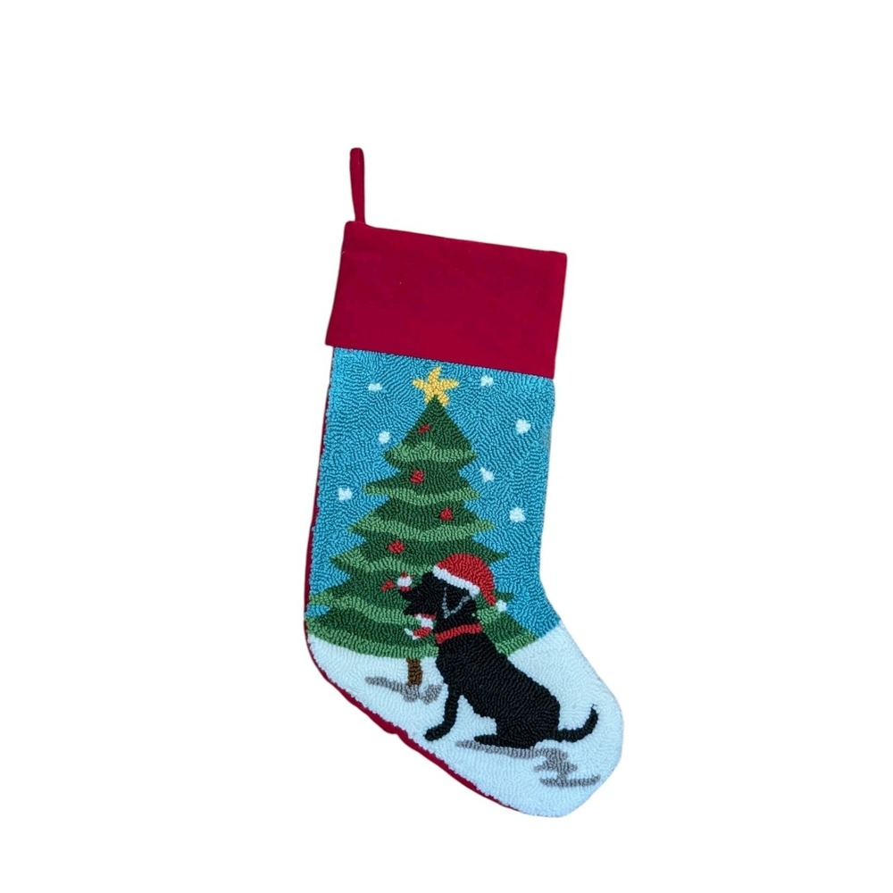 Peking Handicraft‎ Black Lab Christmas Tree Hooked Stocking-  21"